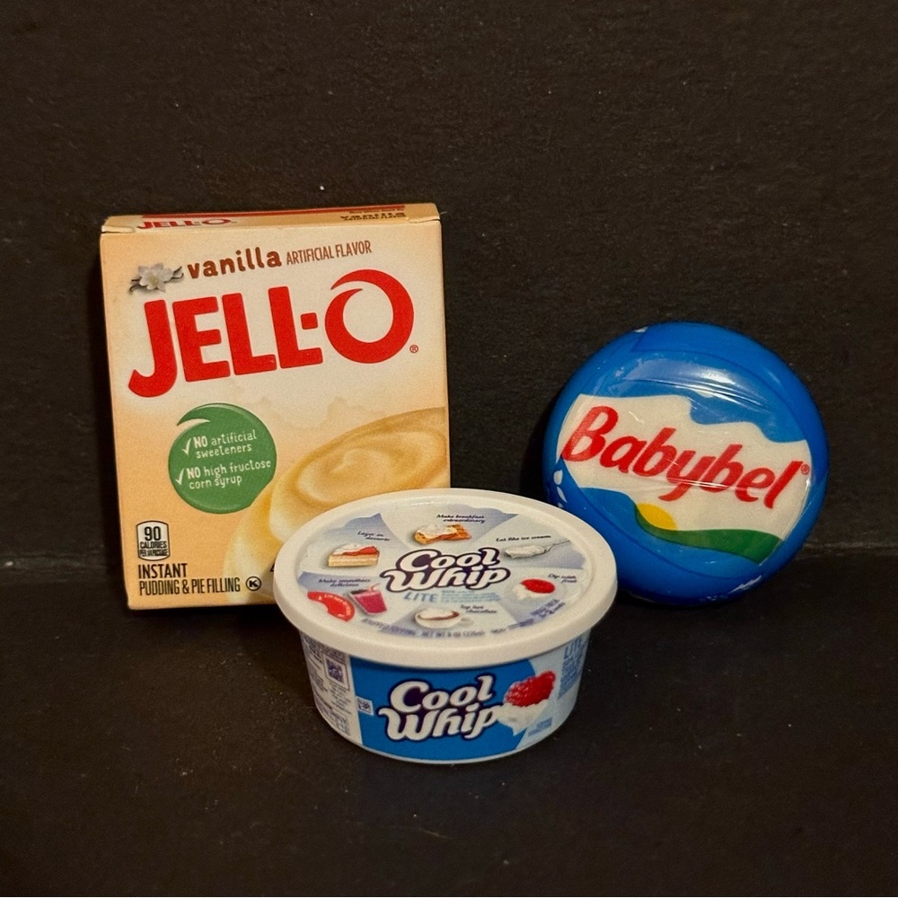 Mini Brands Vanilla Jello Pudding Mix, Cool Whip, Babybel